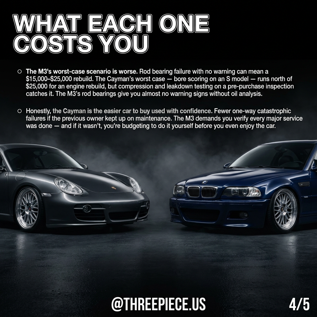 BMW E46 M3 vs Porsche 987 Cayman ownership cost comparison