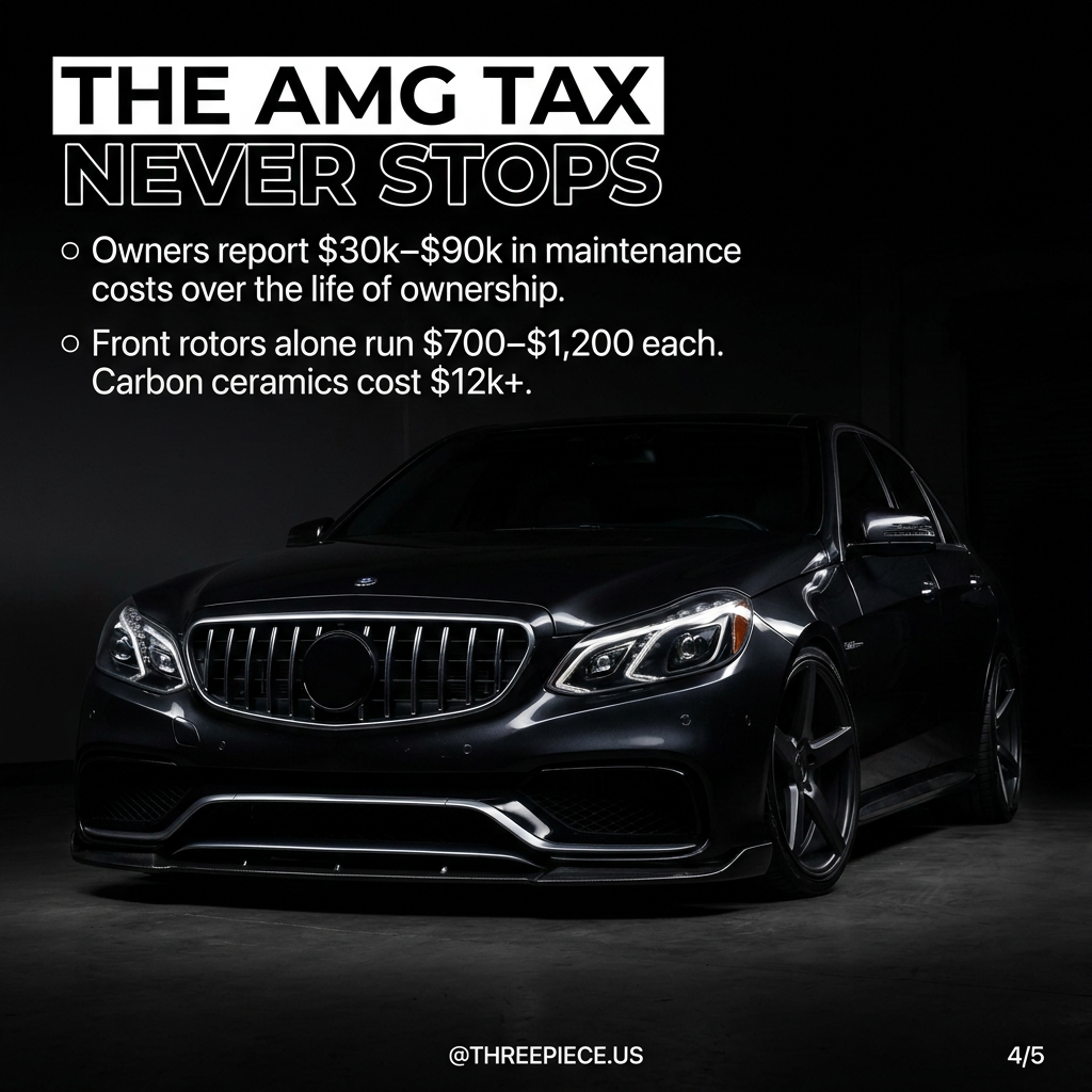 W212 E63 AMG ownership cost breakdown showing AMG parts pricing and cumulative maintenance expenses