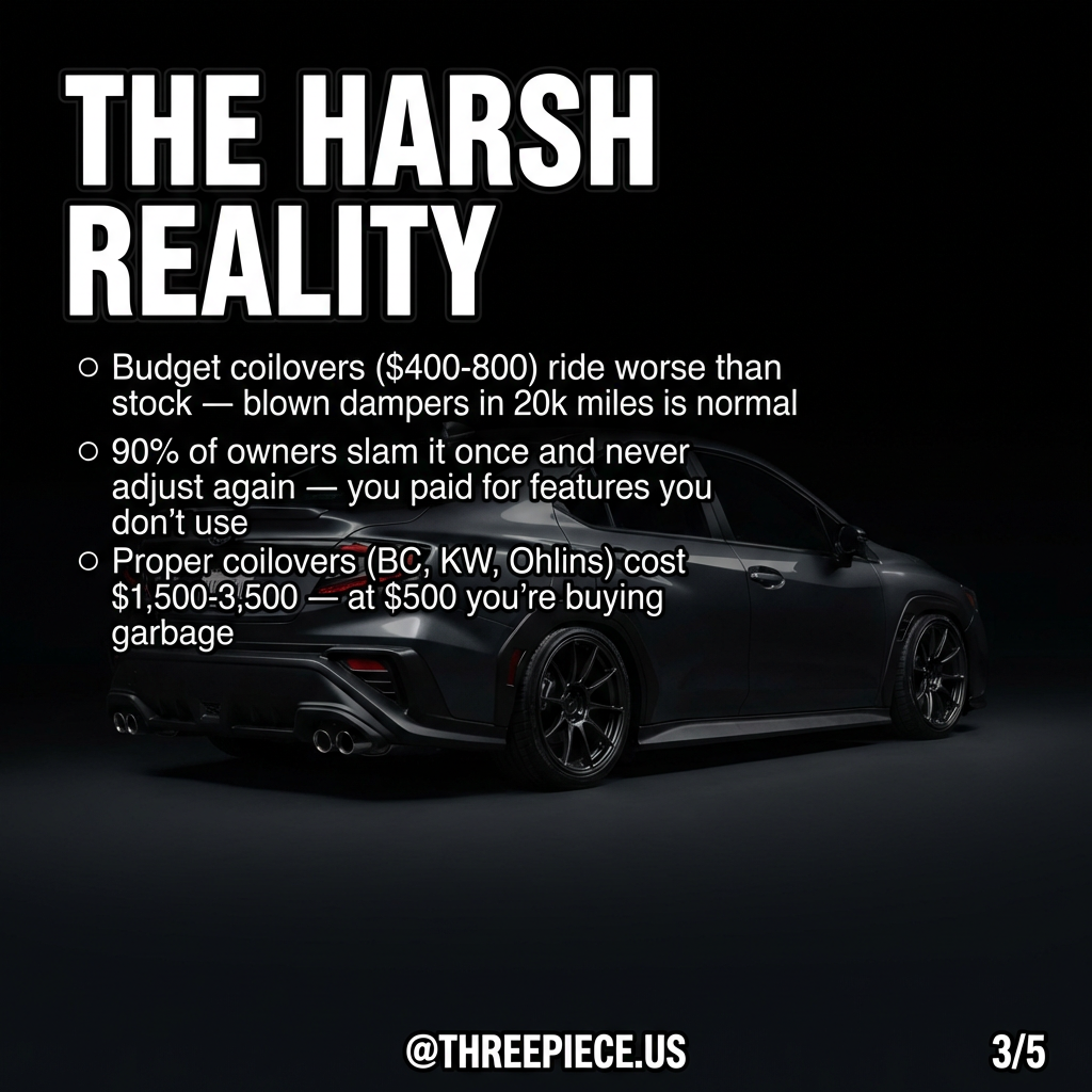 Comparison between budget coilover and quality spring strut setup