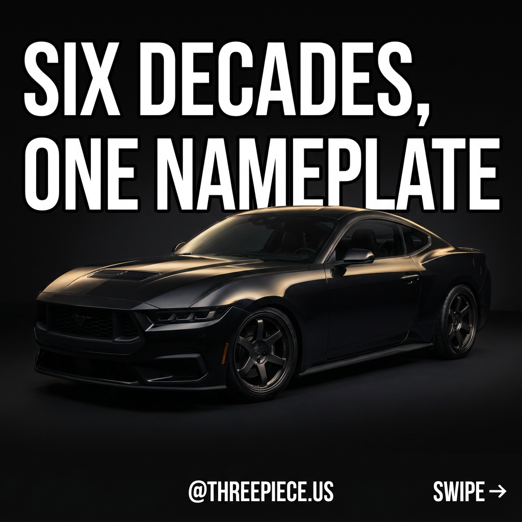Ford Mustang history infographic showing every generation from 1964 to present