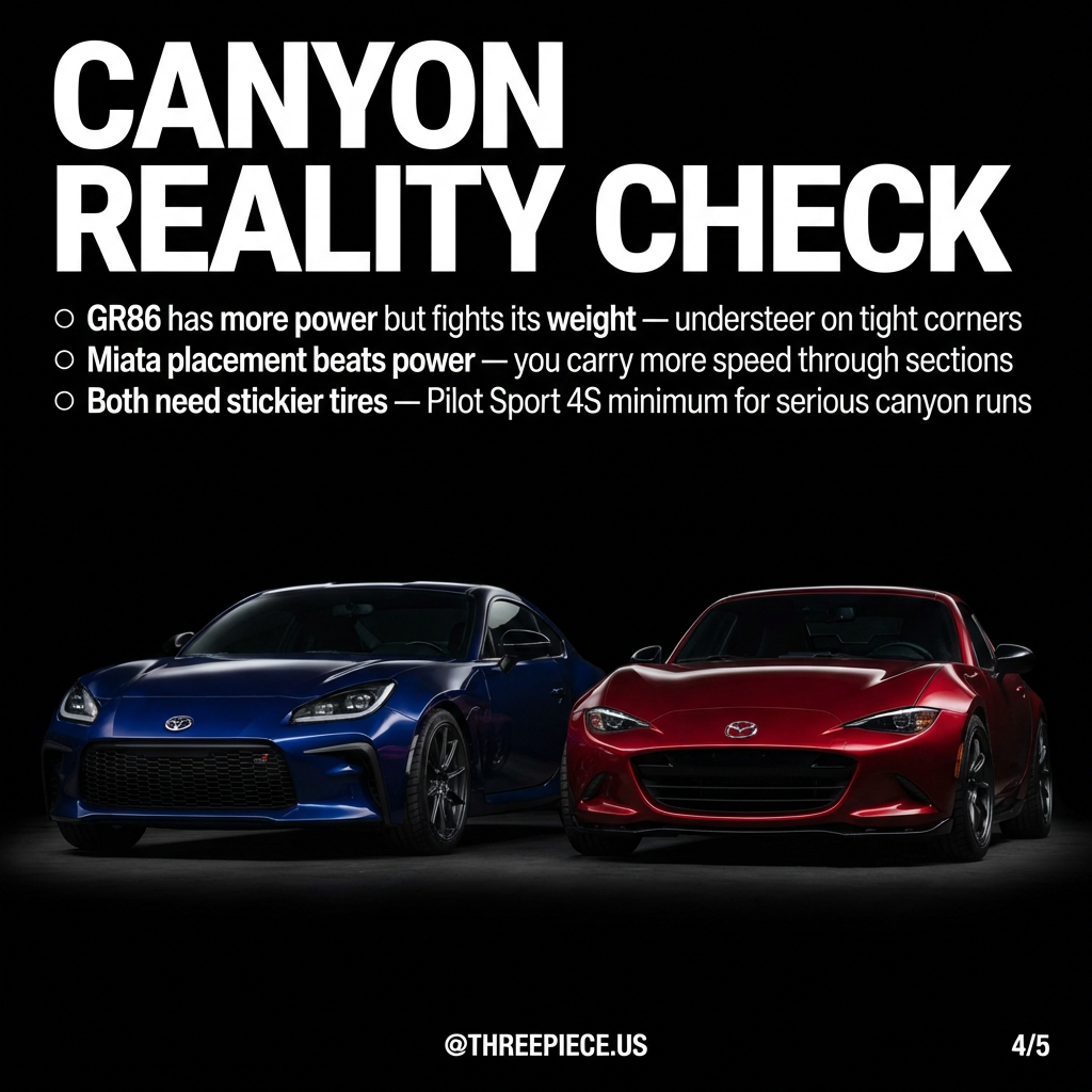 GR86 and ND Miata on canyon road showing handling differences