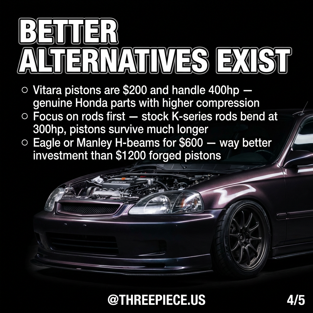 Vitara pistons and aftermarket connecting rods for K-series