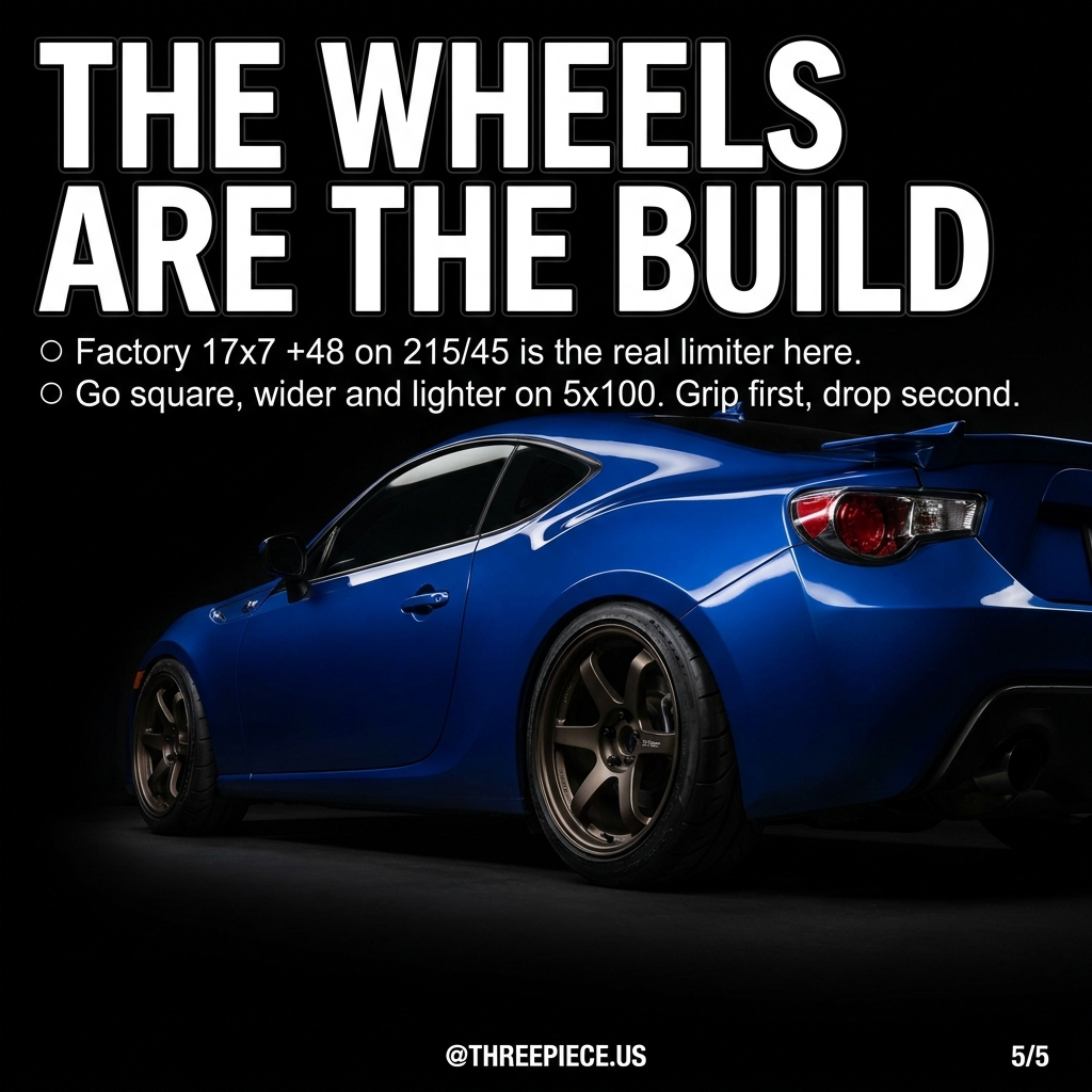 Subaru BRZ ZC6 wheel fitment with 17x9 +42 square setup on 5x100 bolt pattern