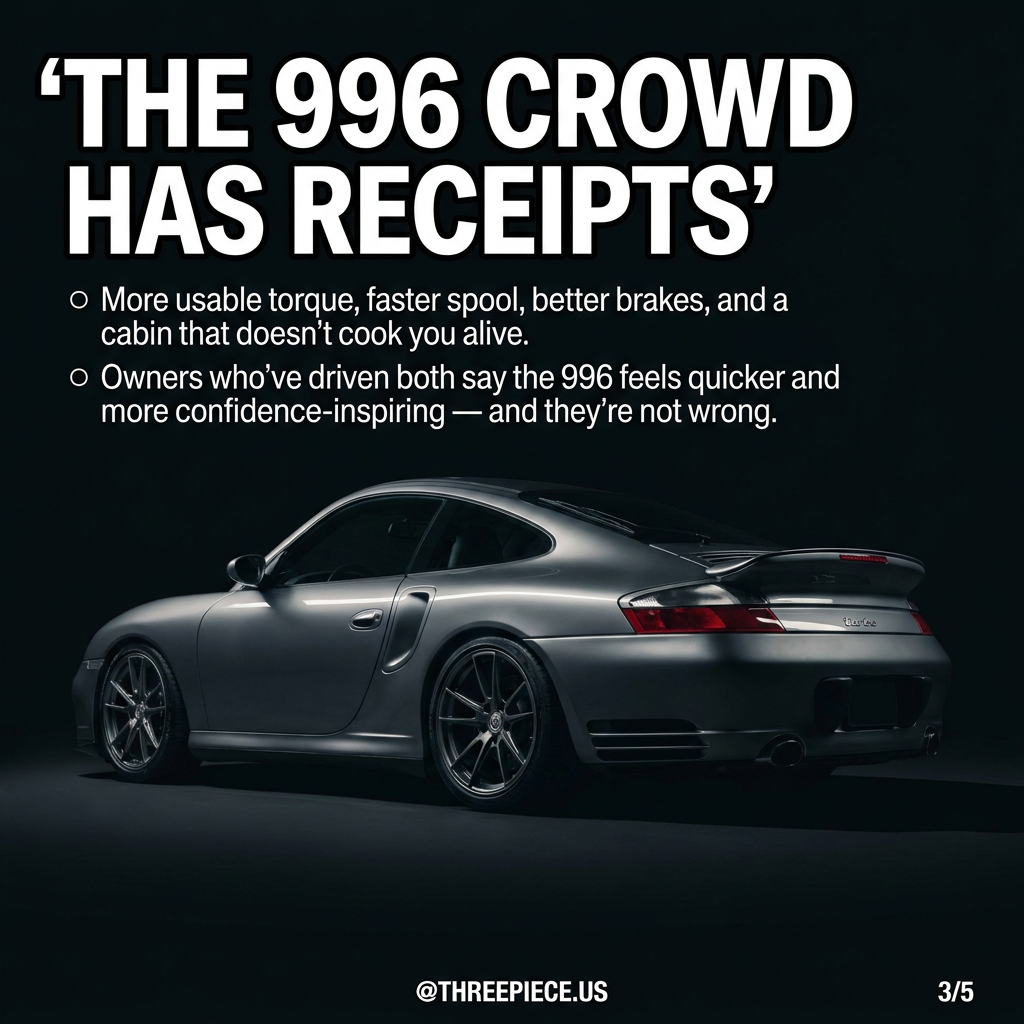 Porsche 996 Turbo front three-quarter view showing water-cooled Mezger turbo platform