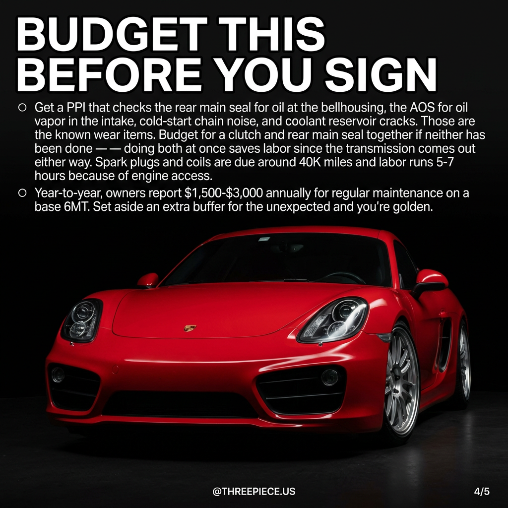 Porsche 981 Cayman maintenance checklist rear main seal and AOS inspection