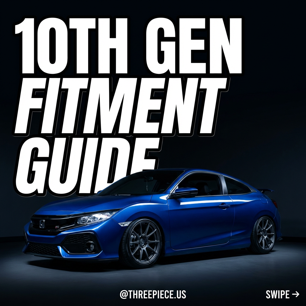 10th gen Honda Civic wheel fitment guide showing stock to slammed specs