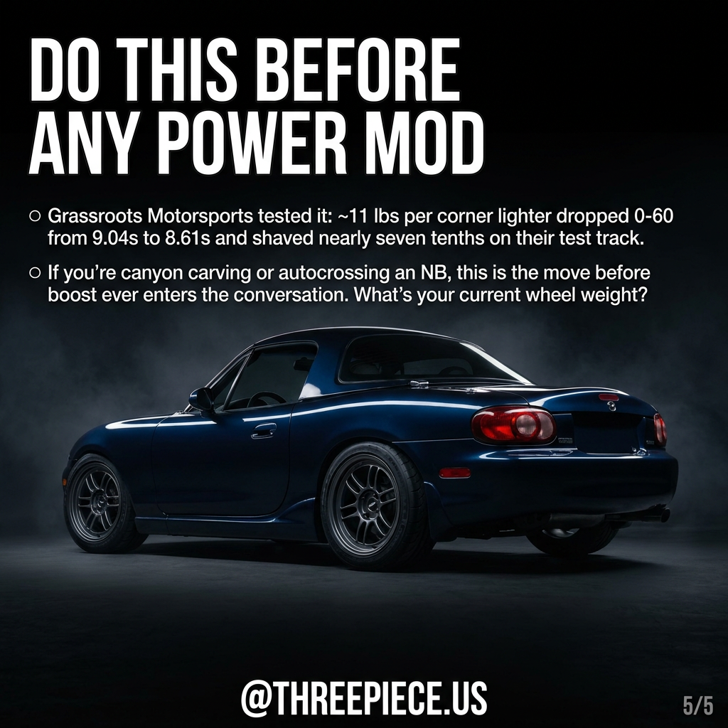 NB Miata with lightweight Work Emotion wheels at autocross event