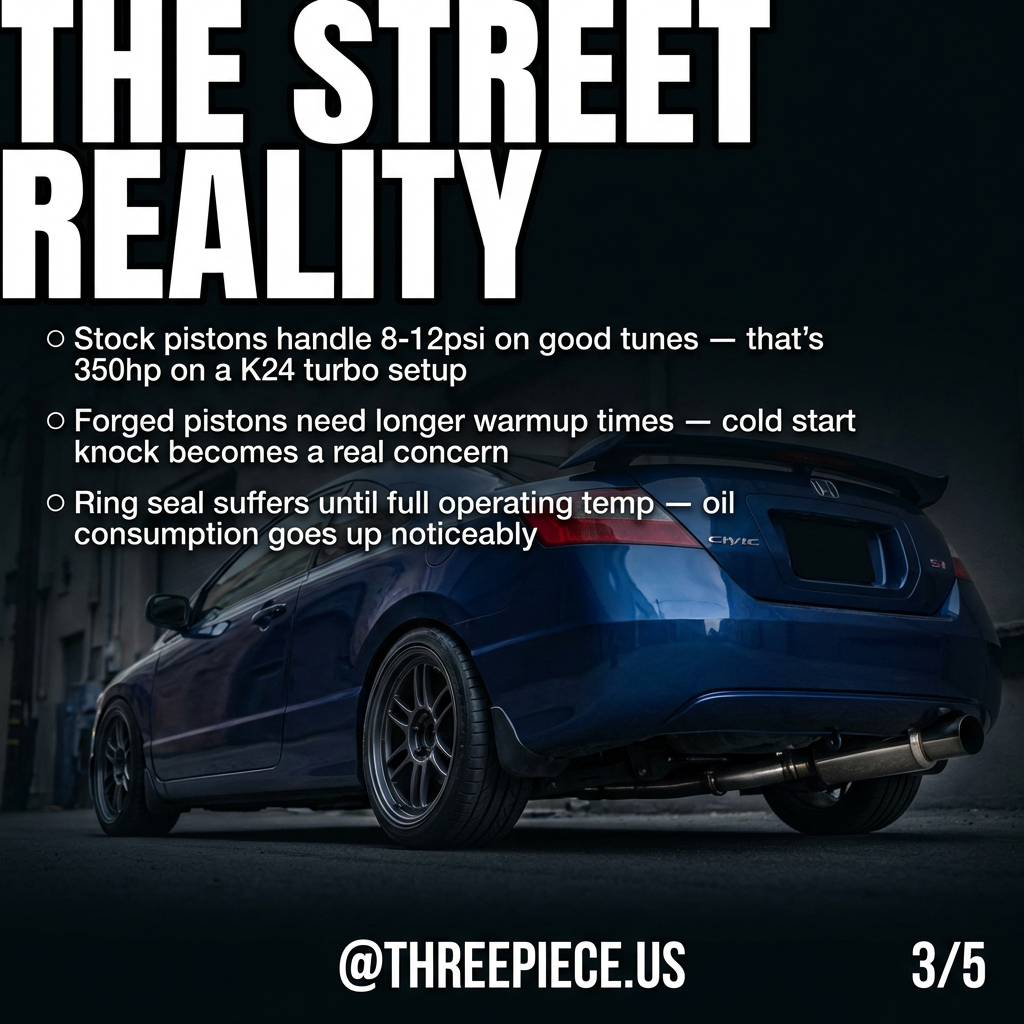 Stock K-series pistons handling boost pressure street driving