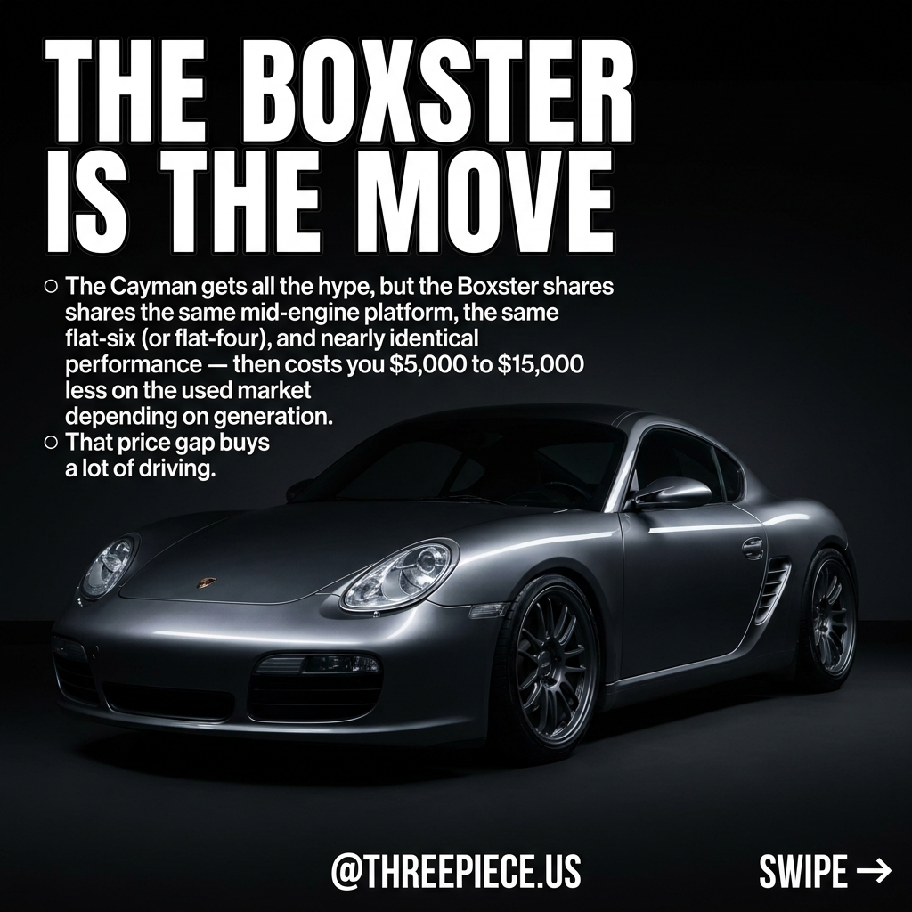 Porsche Boxster convertible mid-engine sports car with aftermarket wheels