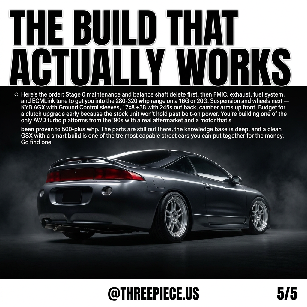 Completed 2G Mitsubishi Eclipse GSX build with upgraded turbo and aftermarket wheels