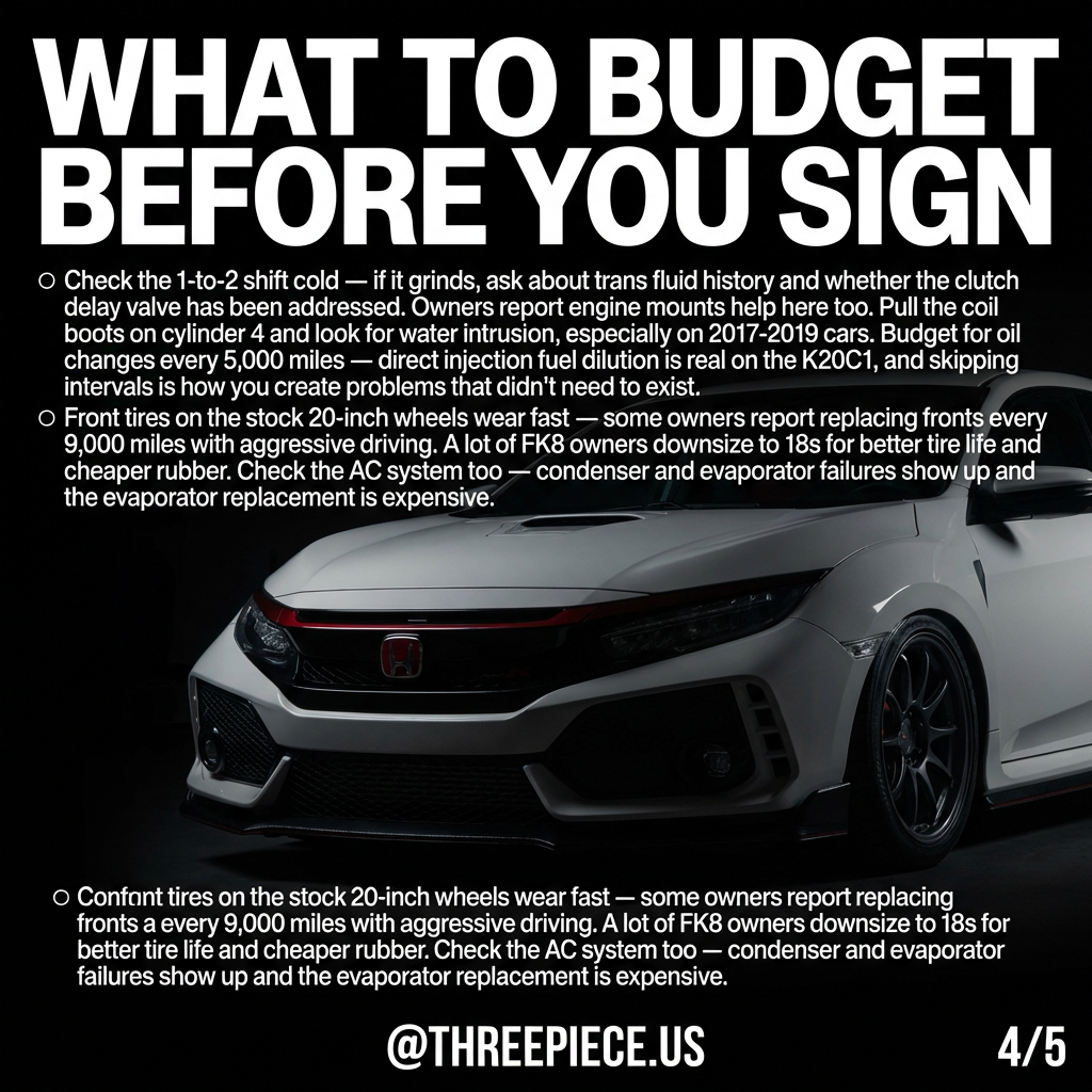 FK8 Civic Type R pre-purchase inspection checklist showing common failure areas