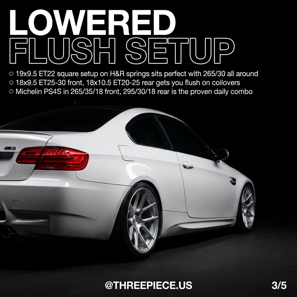 BMW E92 M3 lowered flush wheel fitment setup