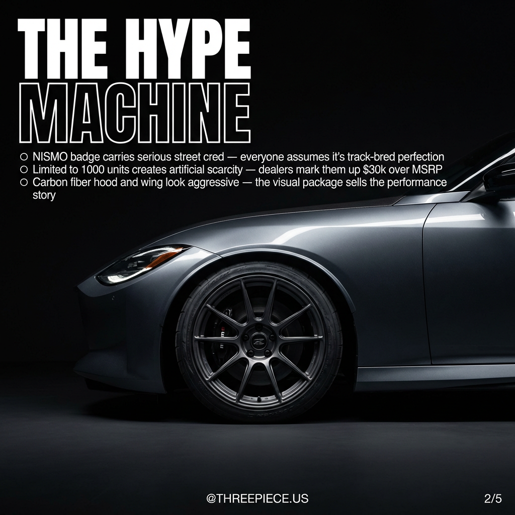 Nissan Z Trophy R carbon fiber rear wing and NISMO badges