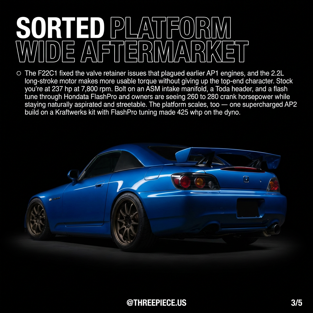 Honda S2000 CR AP2 F22C1 engine bay showing VTEC motor and intake