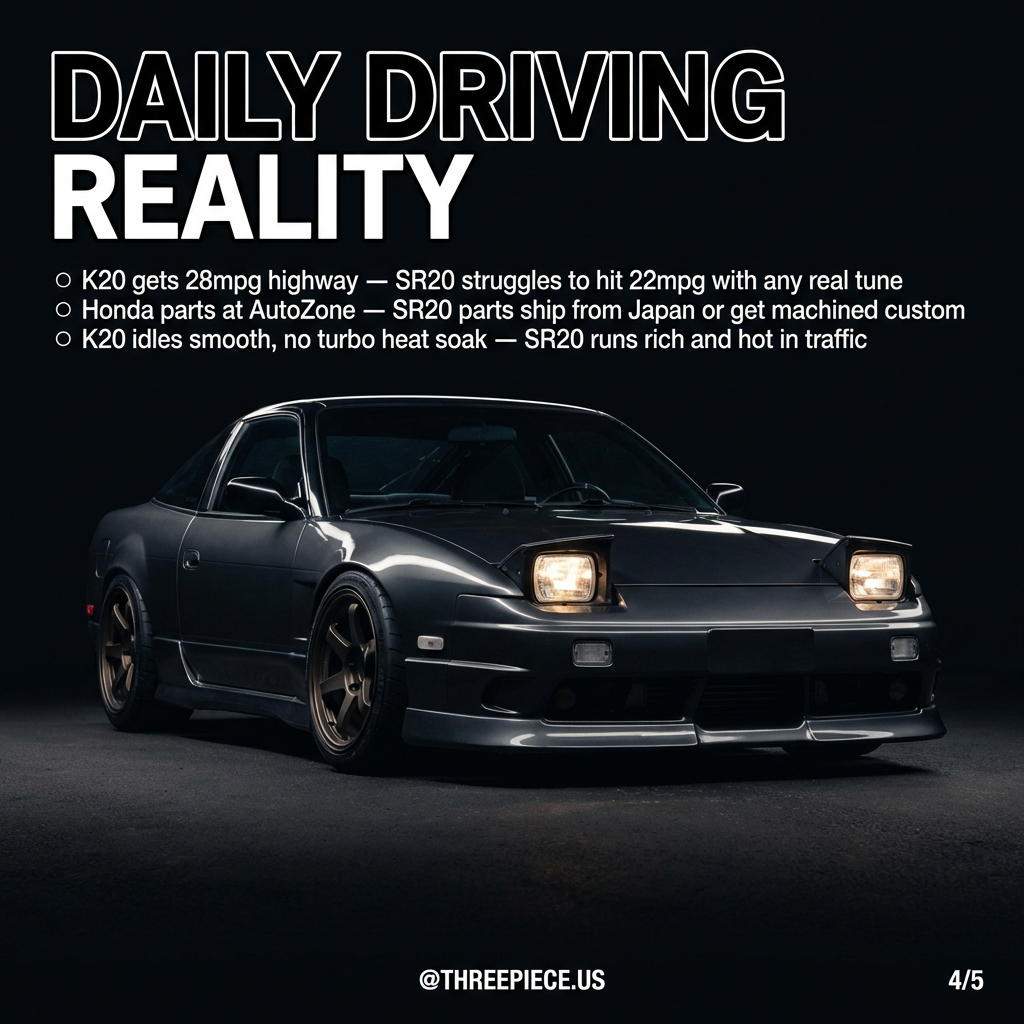 S13 240SX daily driver with SR20DET engine bay and aftermarket wheels