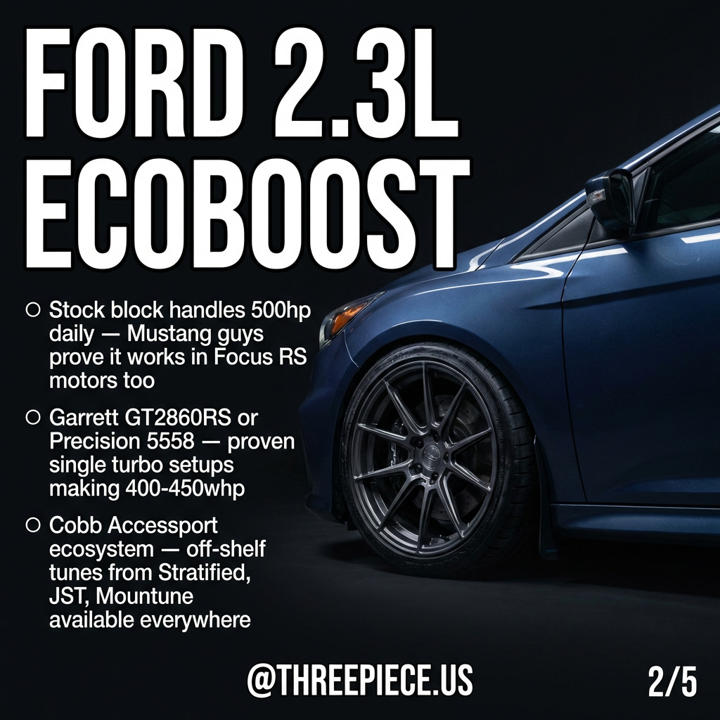 Ford 2.3L EcoBoost engine bay with aftermarket single turbo setup