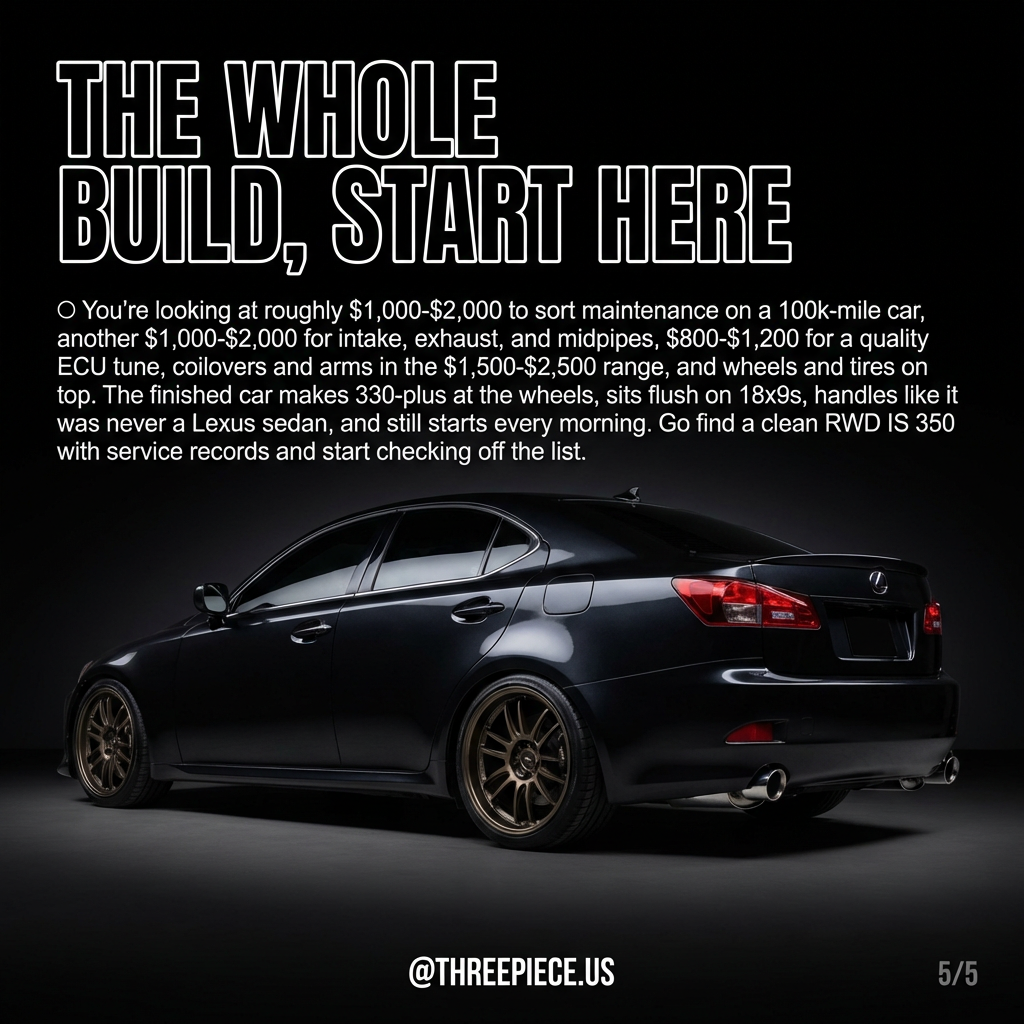 Lexus IS 350 XE20 complete build with coilovers wheels and exhaust modifications