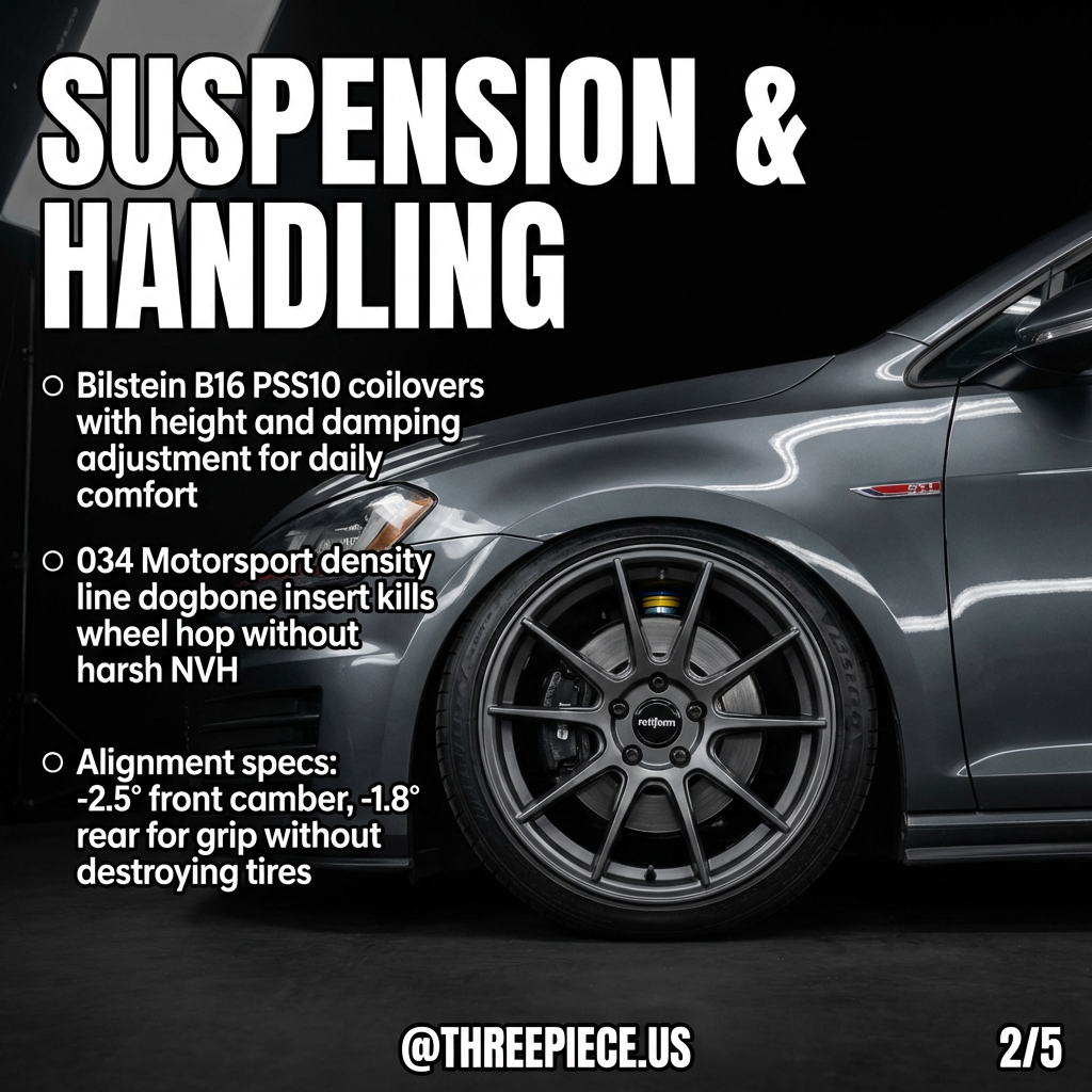 Bilstein B16 coilovers installed on MK7 GTI with alignment specs