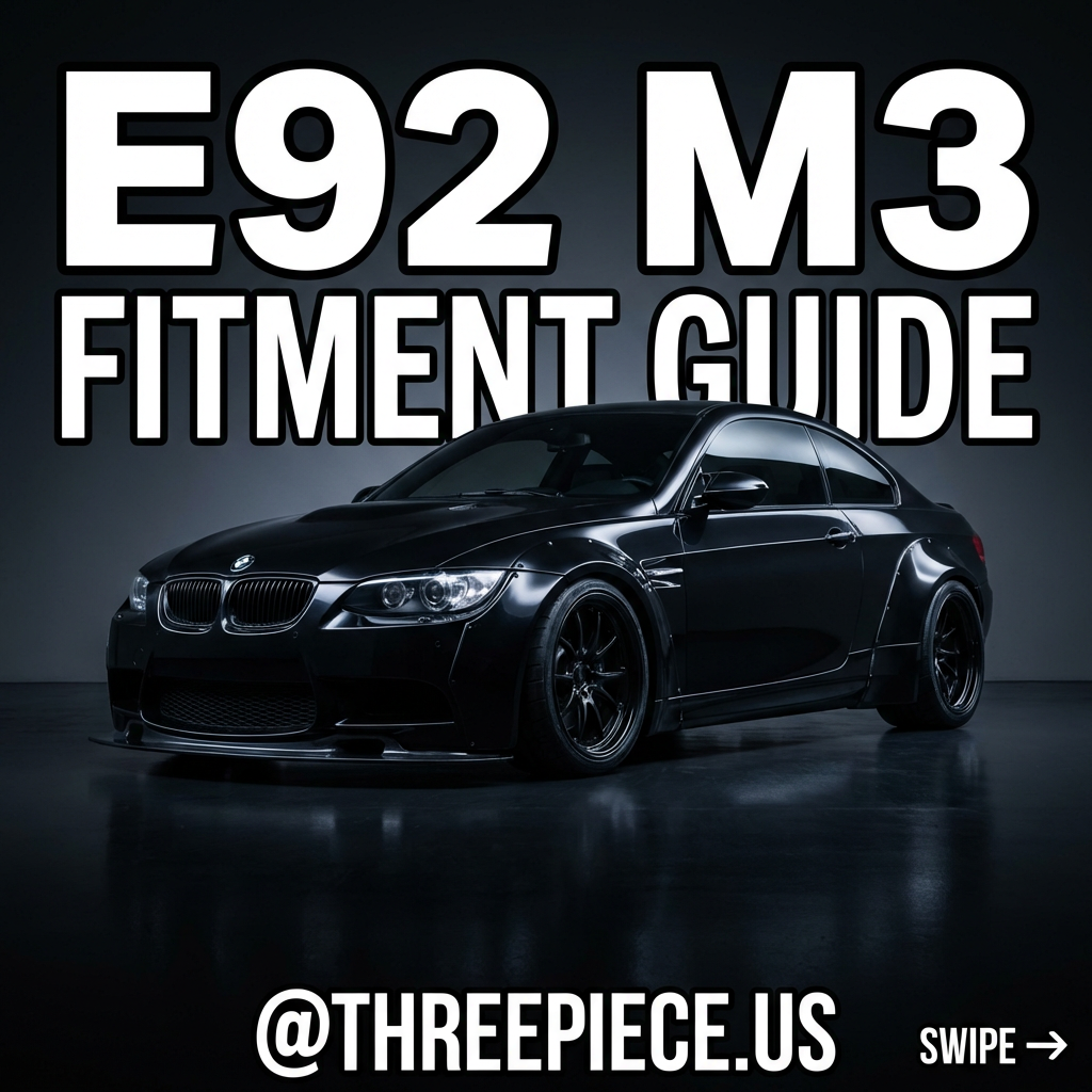 BMW E92 M3 wheel fitment guide showing multiple setup options
