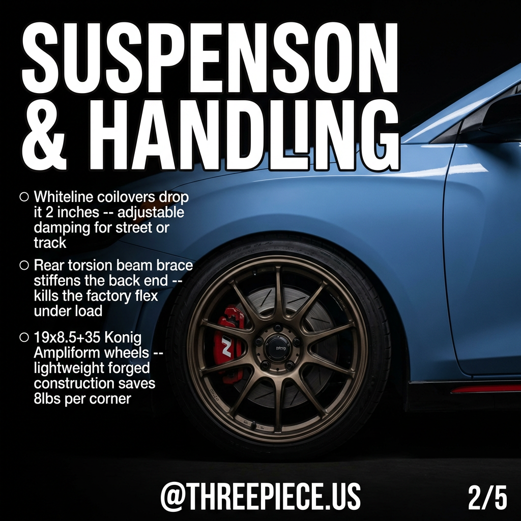 Veloster N lowered on Whiteline coilovers with rear torsion beam brace