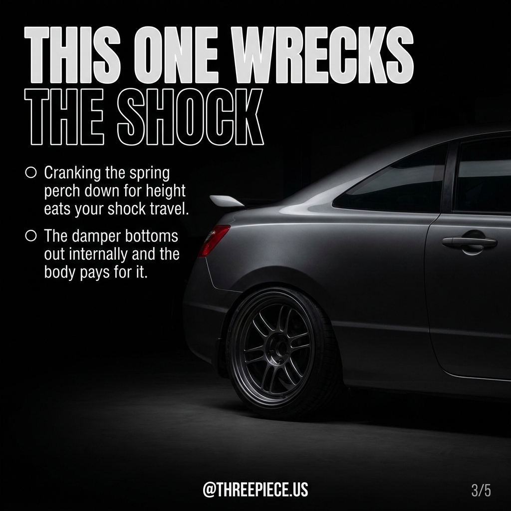 Coilover spring perch and lower bracket adjustment on a Honda Civic