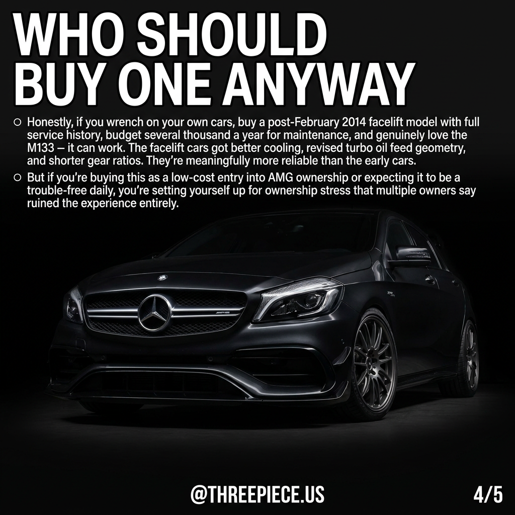 Mercedes A45 AMG ownership cost breakdown showing tire wear, service intervals, and repair estimates