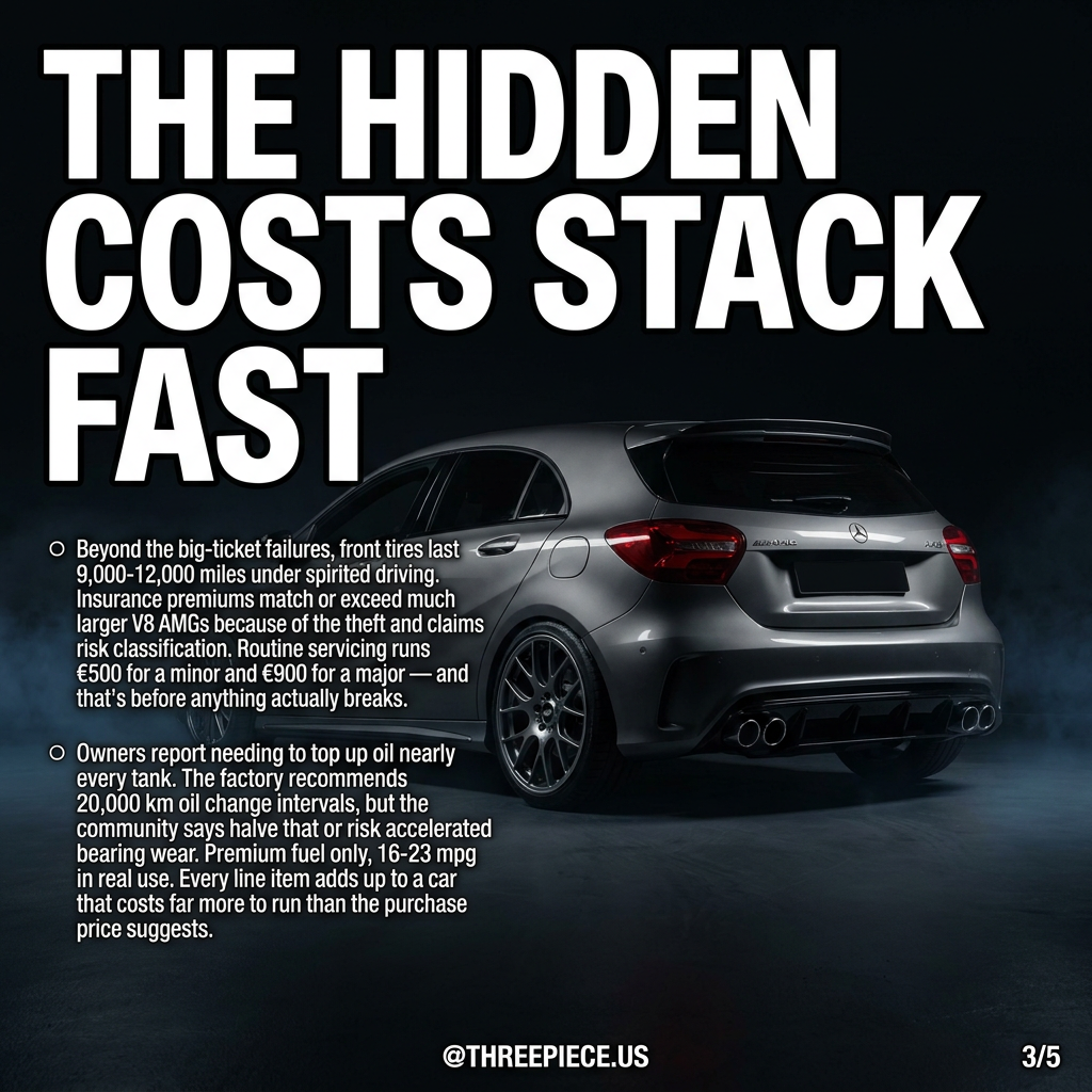 Mercedes A45 AMG 7G-DCT transmission and drivetrain diagram showing common failure areas