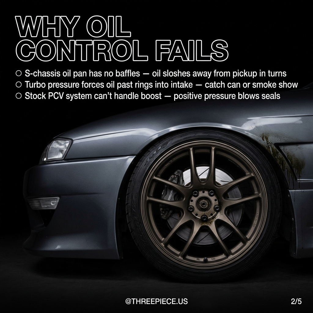 SR20DET oil pan showing lack of baffles and oil pickup location