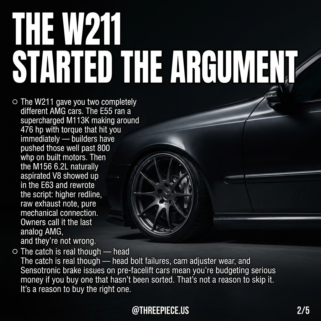 Mercedes W211 E55 AMG with supercharged M113K V8 engine