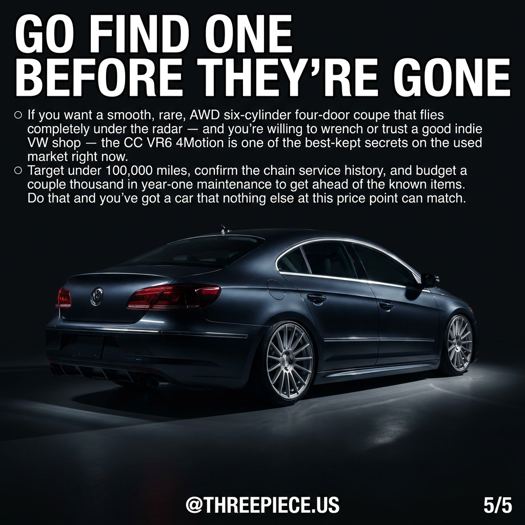 VW CC VR6 4Motion rear view showing fastback coupe design and wheel fitment