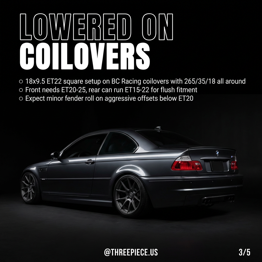 BMW E46 M3 with square wheel setup on coilovers