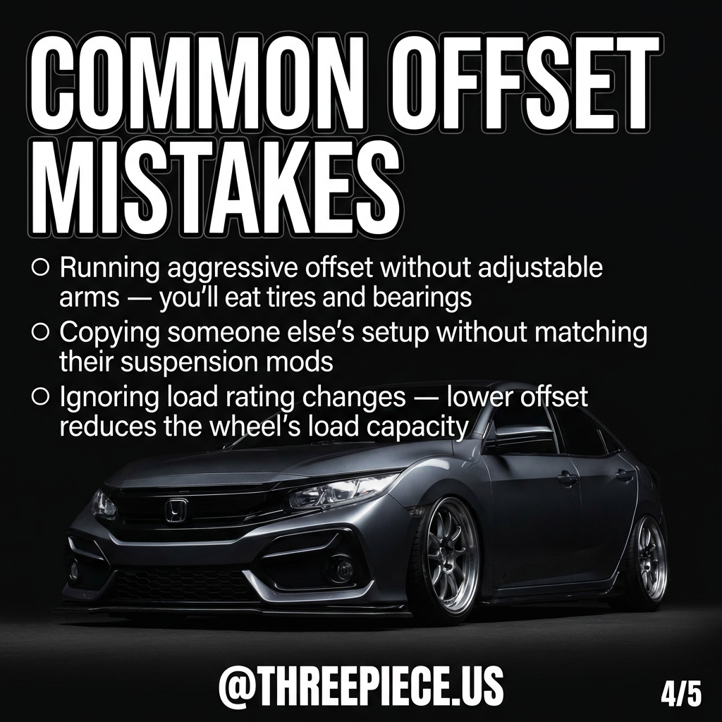 Common wheel offset mistakes showing improper fitment and clearance issues