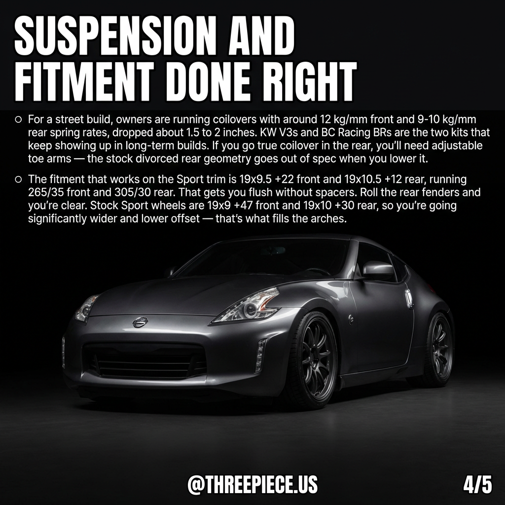 Nissan 370Z Z34 wheel fitment 19x9.5 front 19x10.5 rear flush staggered setup