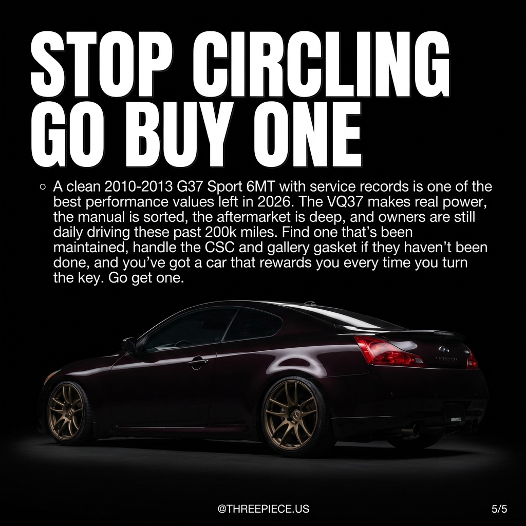 Infiniti G37 Sport maintenance checklist showing CSC and gallery gasket inspection points