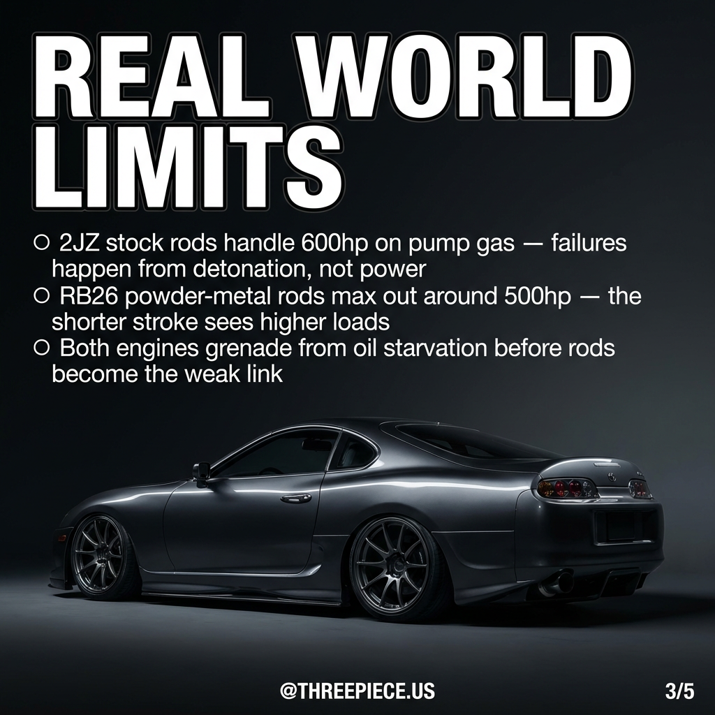 2JZ and RB26 engine internal components showing rod placement