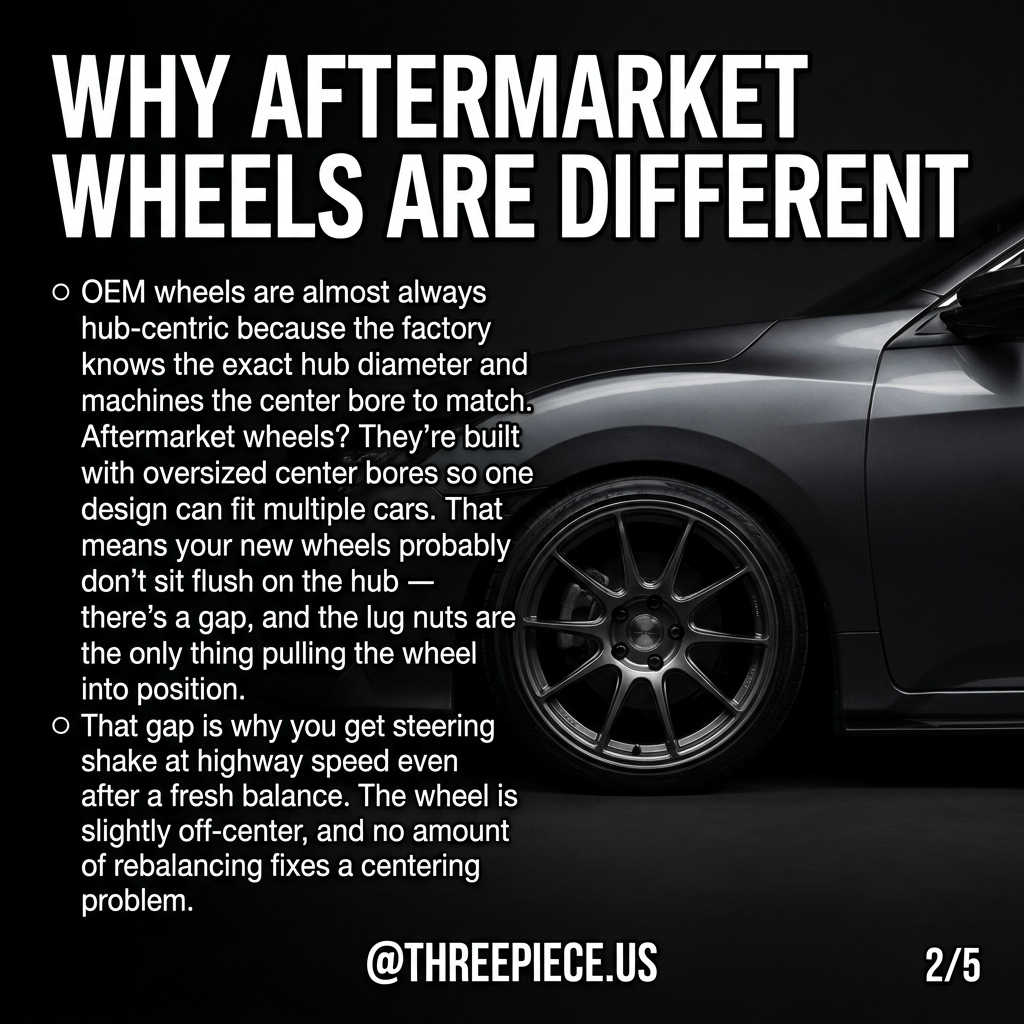 OEM hub-centric wheel center bore matching hub diameter on aftermarket wheel setup
