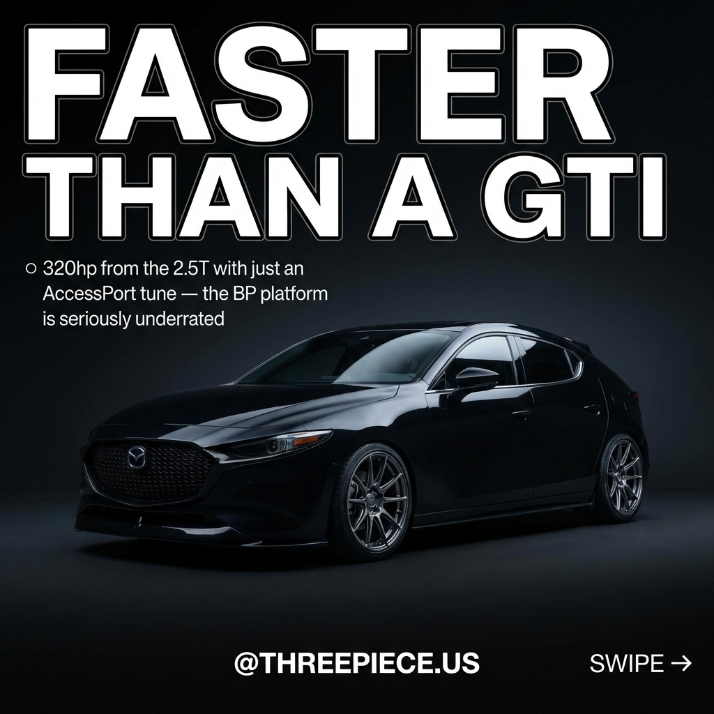Mazda3 Turbo BP platform performance hatchback with aftermarket wheels