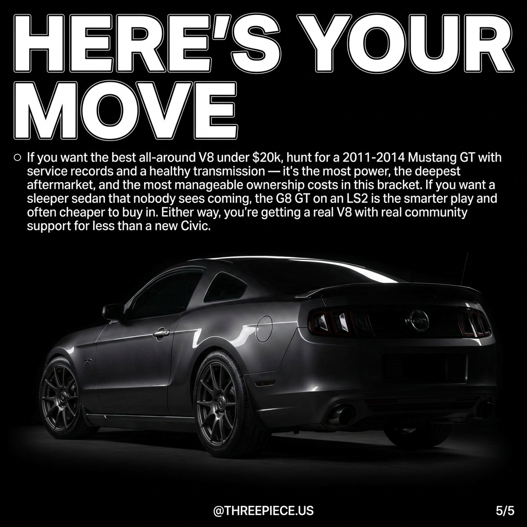 Best V8 under 20K buying guide final recommendation Mustang GT and Pontiac G8 GT