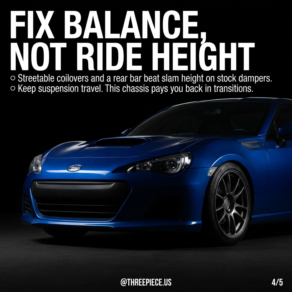 Subaru BRZ ZC6 on coilovers with proper suspension travel and rear sway bar