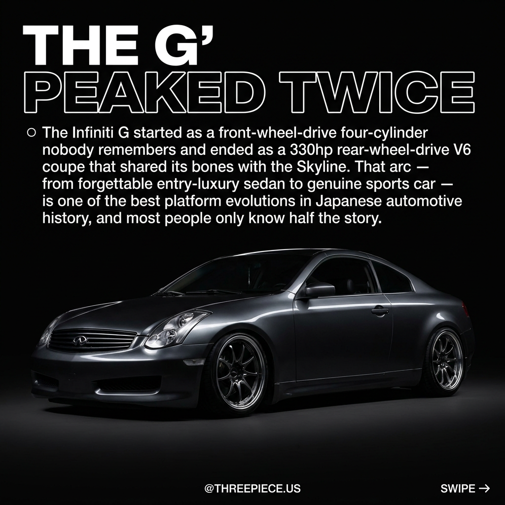 Infiniti G series history timeline showing every generation from G20 to G37