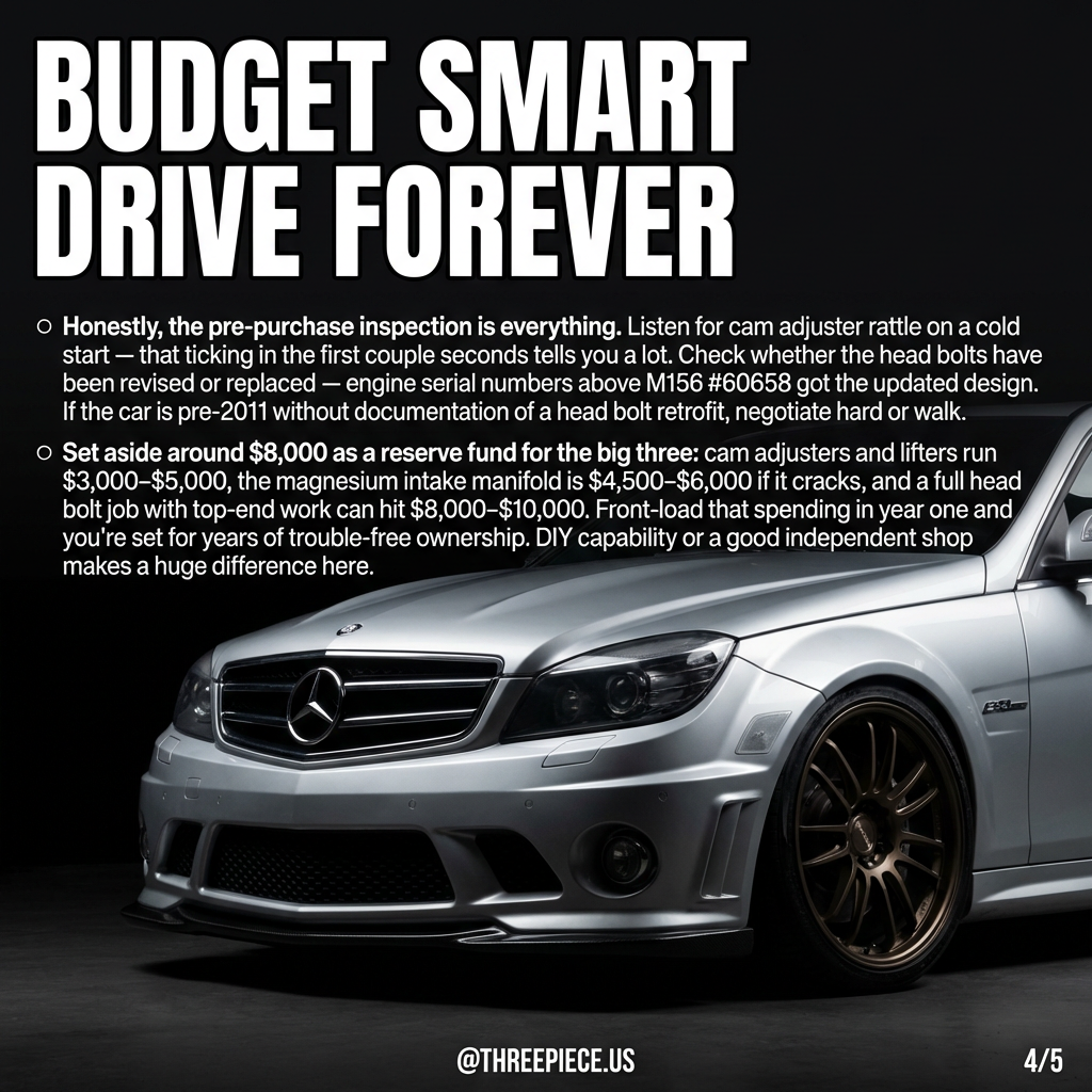 Modified W204 C63 AMG with aftermarket wheels and lowered suspension