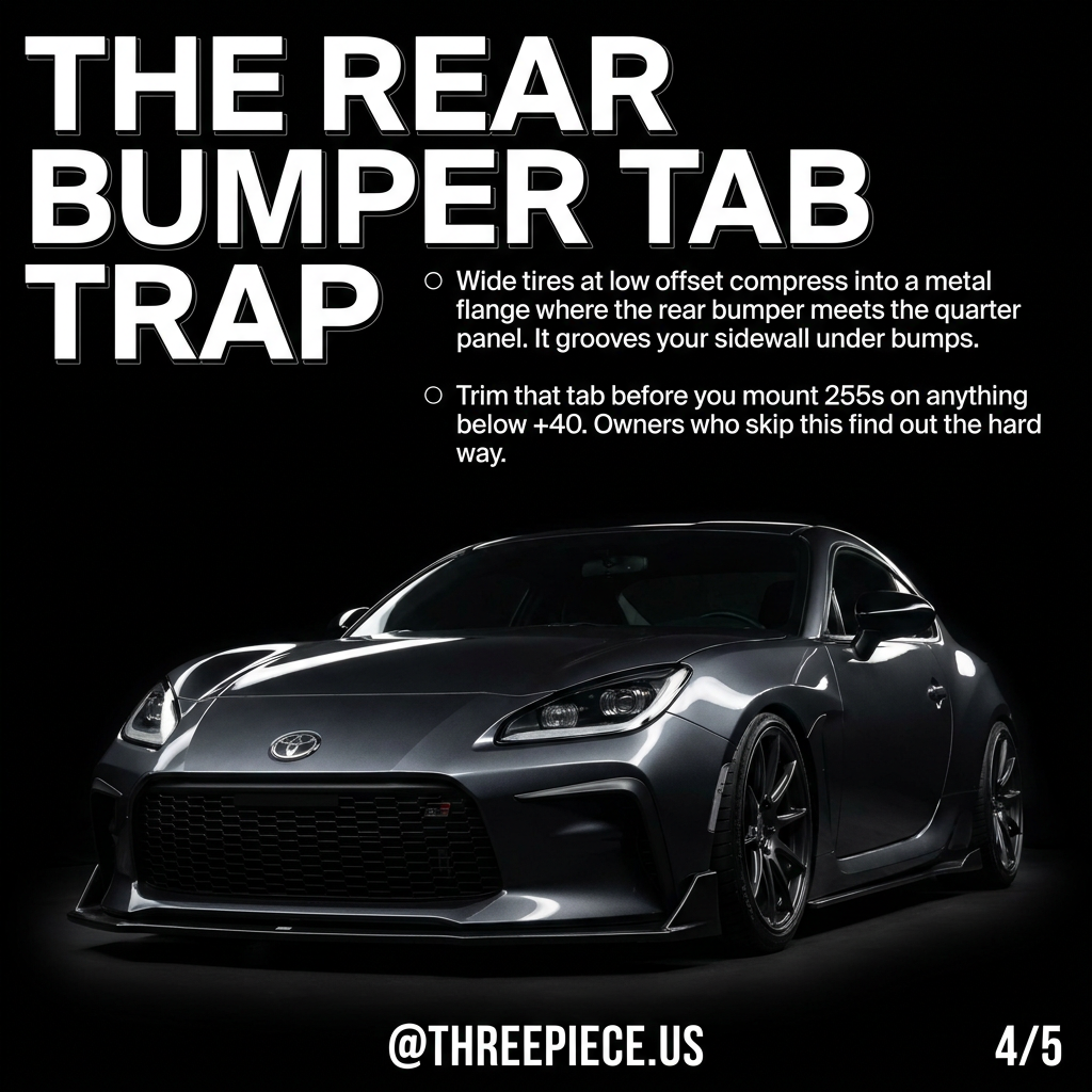 GR86 BRZ rear bumper tab metal flange that rubs wide tires