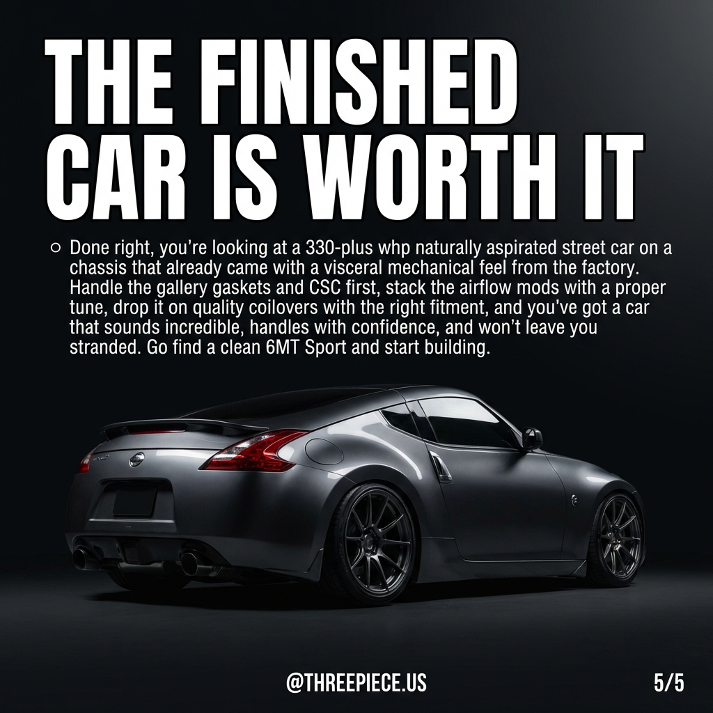 Completed Nissan 370Z Z34 build with aftermarket wheels coilovers and bolt-on mods
