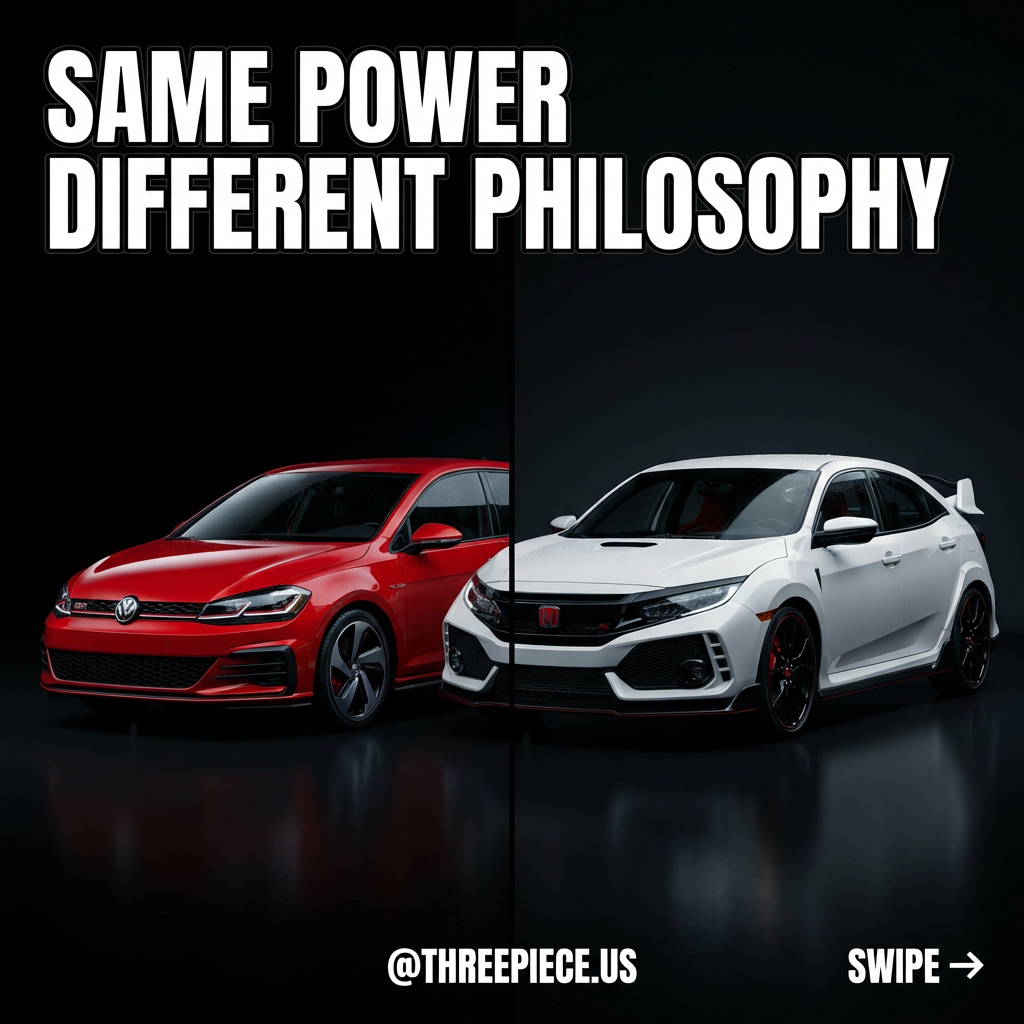 VW GTI Mk7 versus Honda Civic Type R FK7 hot hatch comparison with aftermarket wheels