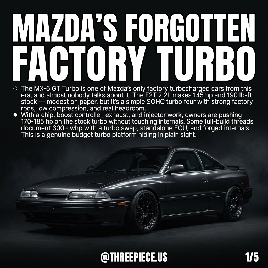 1988-1992 Mazda MX-6 GT Turbo front three-quarter view showing factory turbo coupe styling