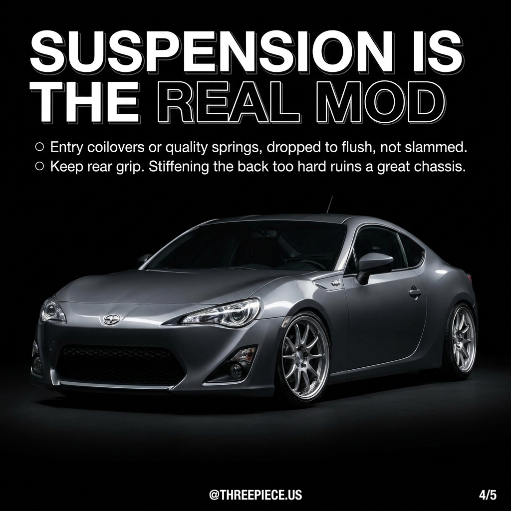 Square wheel fitment on a Scion FR-S with lightweight 5x100 aftermarket wheels
