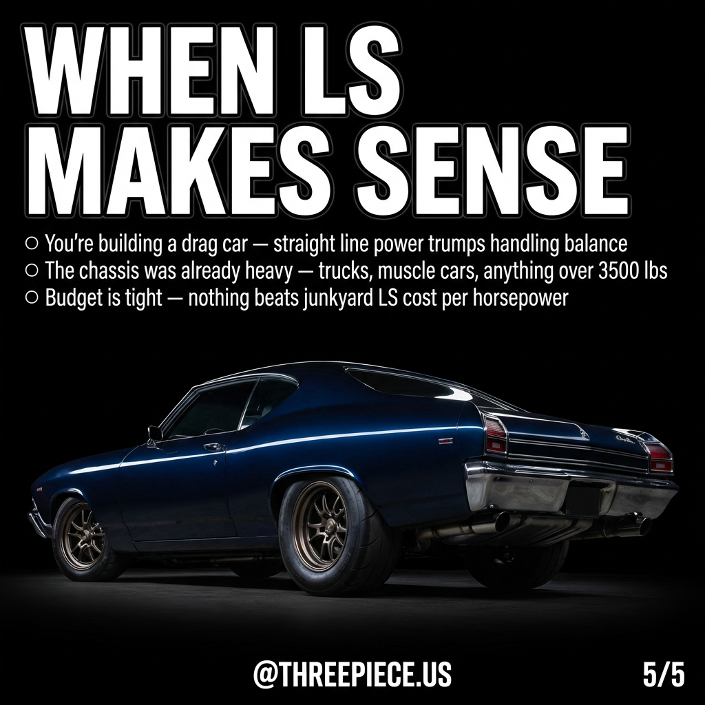 LS swap in heavy chassis where weight penalty doesn't affect handling balance