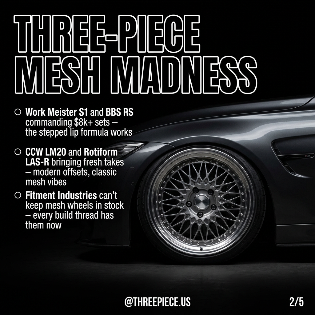 Work Meister S1 three-piece mesh wheels with stepped lip