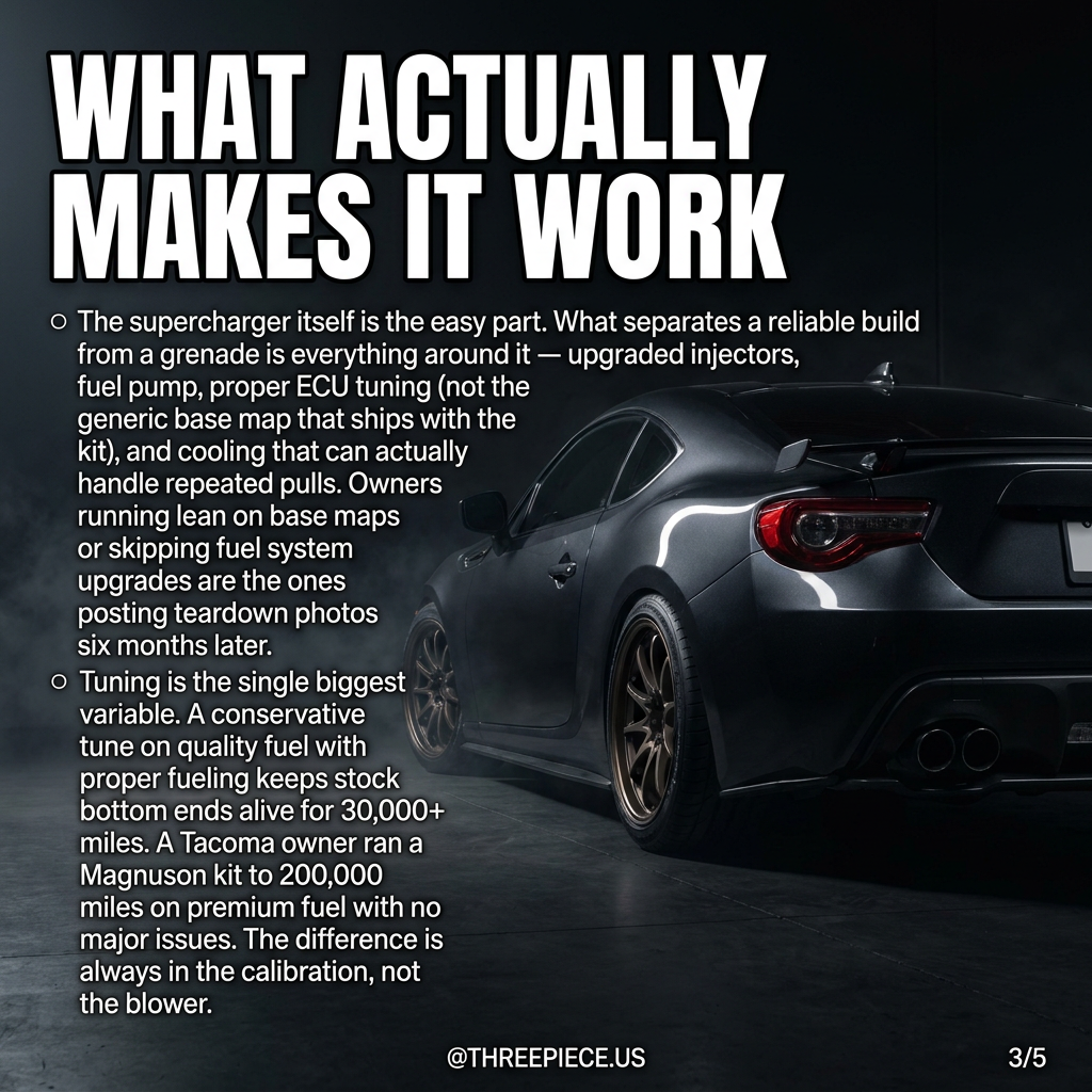 Dyno chart comparing advertised supercharger horsepower versus real wheel dyno results