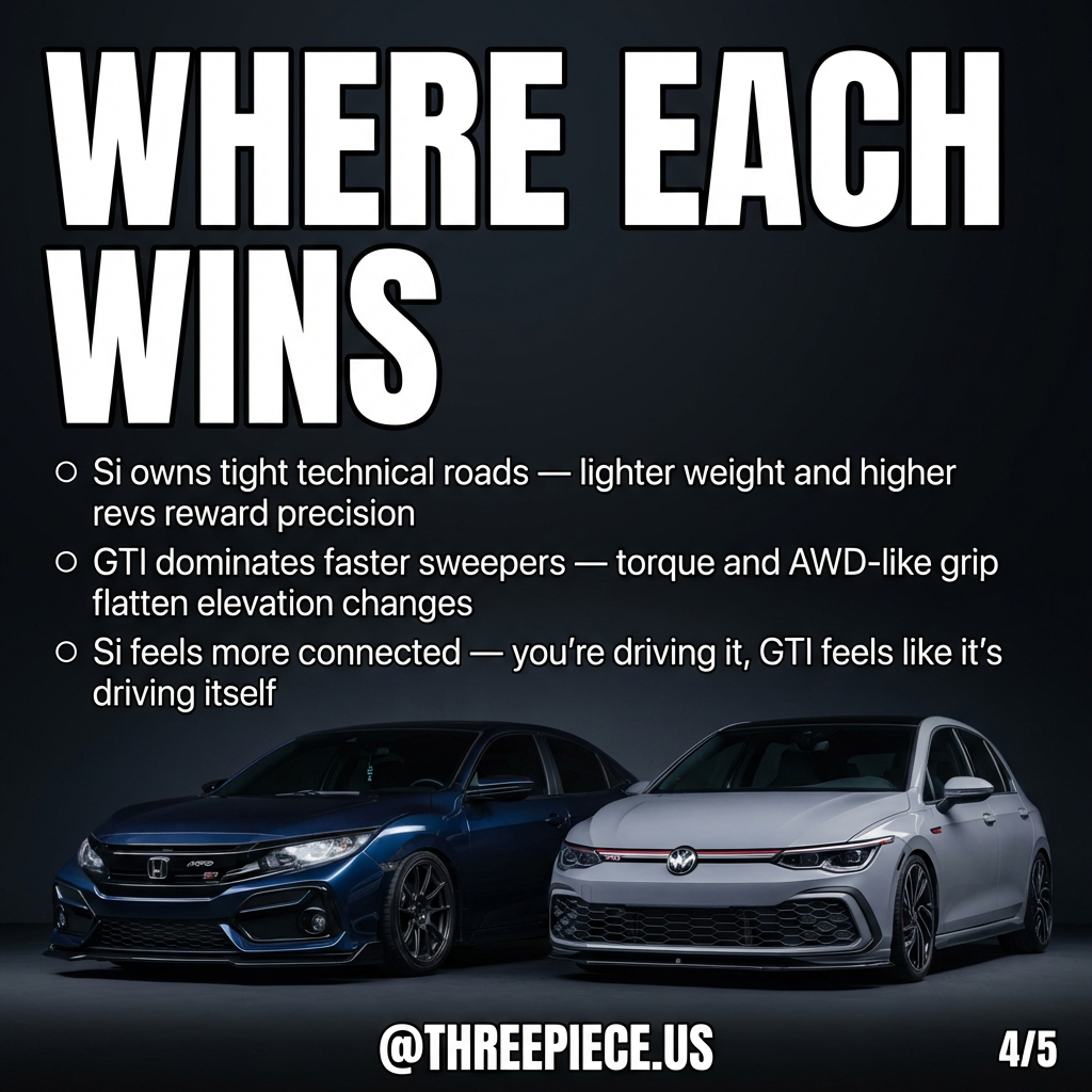 Honda Civic Si cornering on mountain road showing lightweight handling characteristics